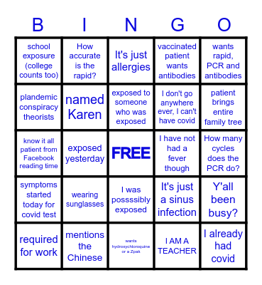 You work in Urgent Care if your patient says... Bingo Card