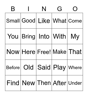 Sight words Bingo Card