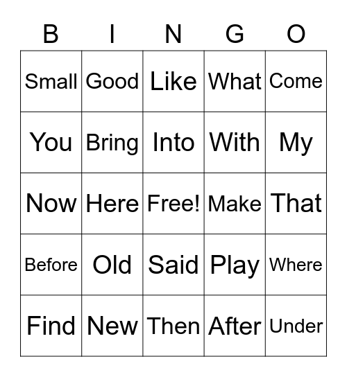 Sight words Bingo Card