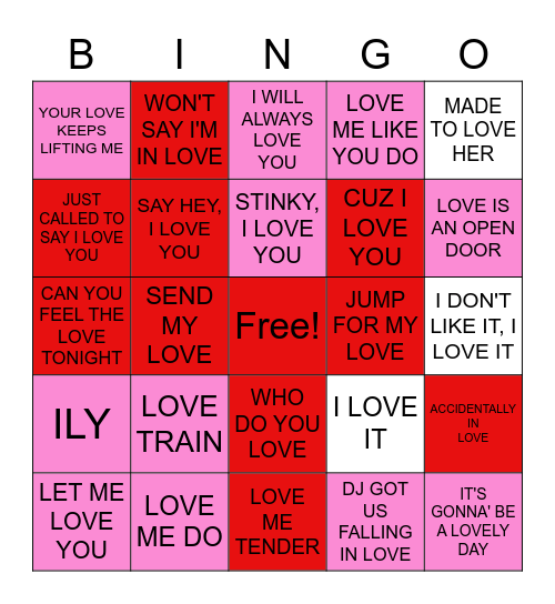 PINK SPARKLY DAY OF LOVE BINGO!! Bingo Card