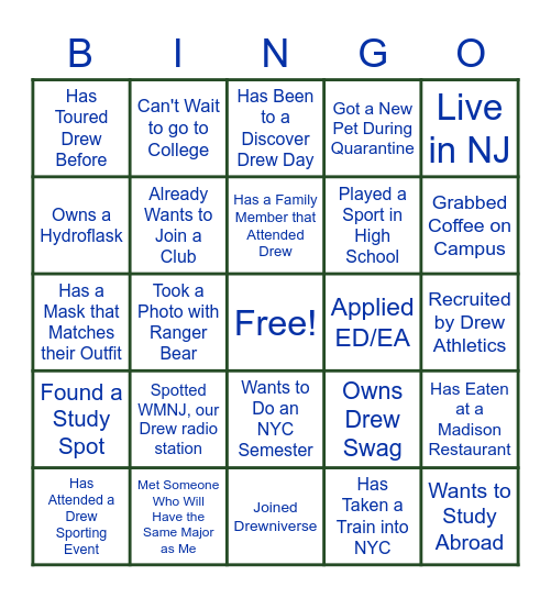 Inside the Forest (On Campus) Bingo Card