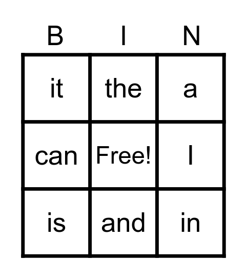 High Frequency Words Bingo Card