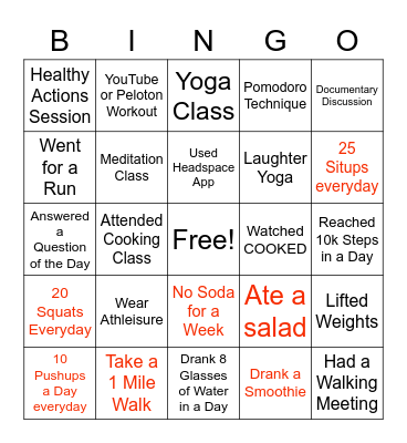 Wellness Week Bingo Card