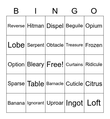 Vocabulary Untitled Bingo Card