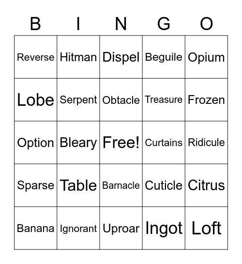 Vocabulary Untitled Bingo Card