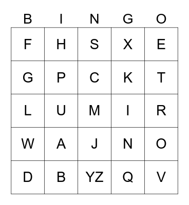 Alphabet Capital Letters Bingo Card