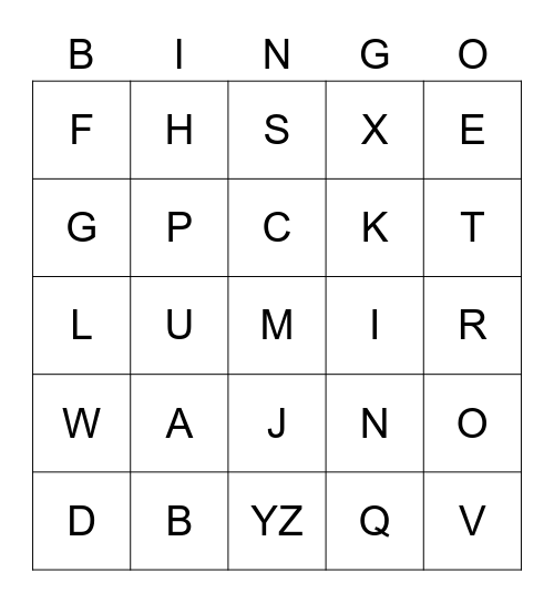 Alphabet Capital Letters Bingo Card