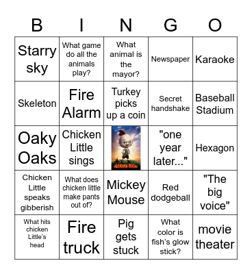 CHICKEN LITTLE BINGO Card