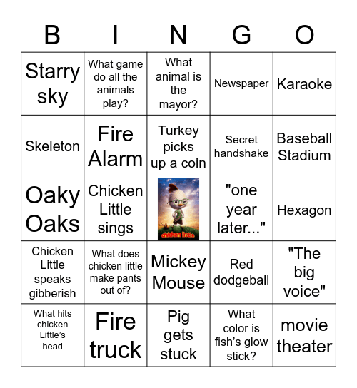 CHICKEN LITTLE BINGO Card