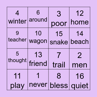 Word Bingo Card