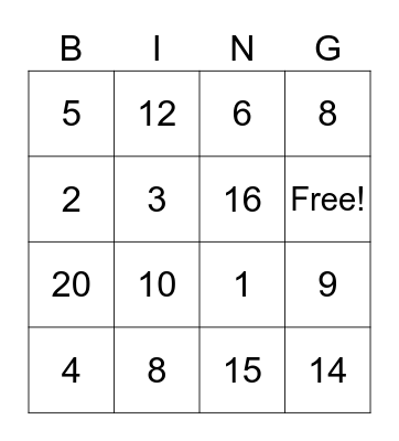 Math Bingo - Addition Bingo Card