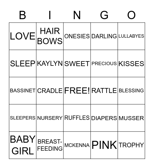 Kaylyn's Baby Shower Bingo Card