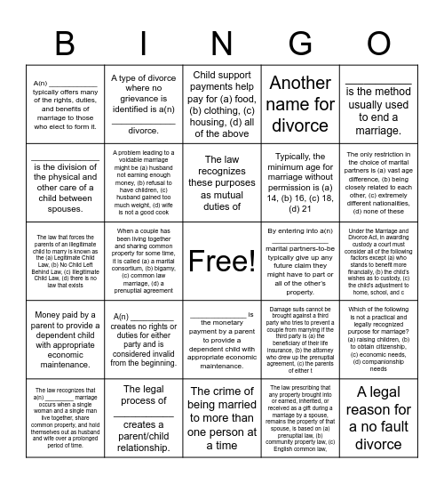 Chapter 12 Review Bingo Card