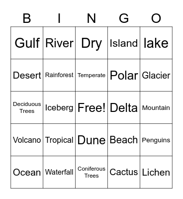 Climate Zone Bingo Card