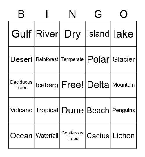 Climate Zone Bingo Card