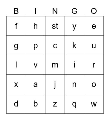 Alphabet Lower Case Bingo Card