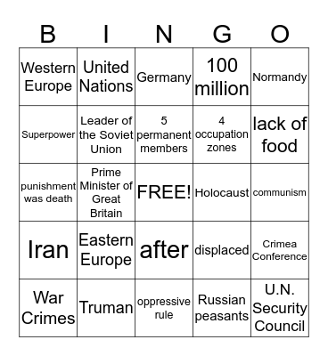 The Postwar World Bingo Card