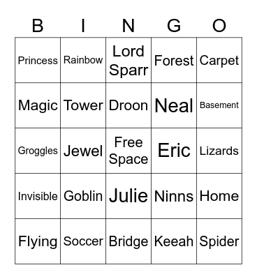 The Hidden Stairs and The Flying Carpet Bingo Card