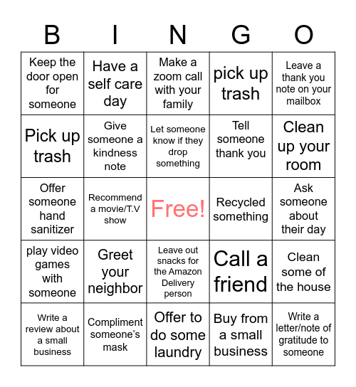 World Compliment Day Bingo Card