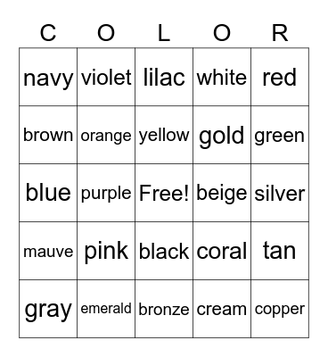 COLOR BINGO Card