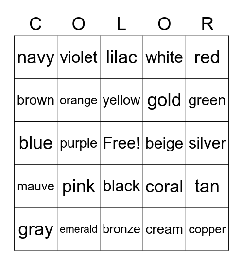 COLOR BINGO Card