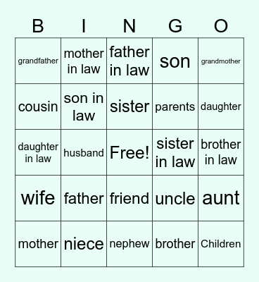 Family Bingo Card