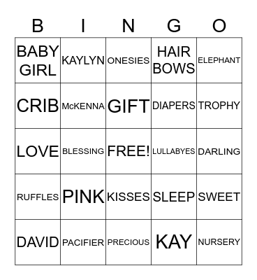 Kaylyn's Baby Shower Bingo! Bingo Card