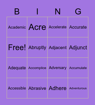 Vocabulary Bingo Card