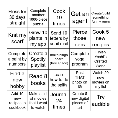 2021 Goals Bingo Card