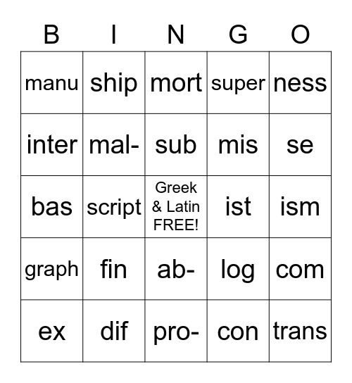 Greek & Latin Set 2 Bingo Card