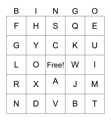 Uppercase Alphabet Bingo Card