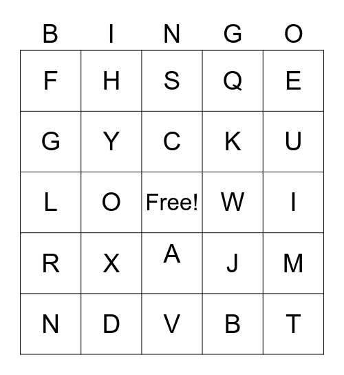 Uppercase Alphabet Bingo Card