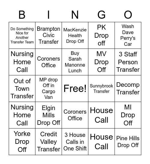 Blair's Lesmill Transfer Bingo Card