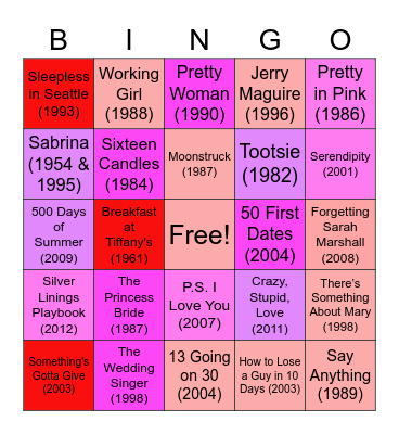 Romantic Comedy Bingo Card