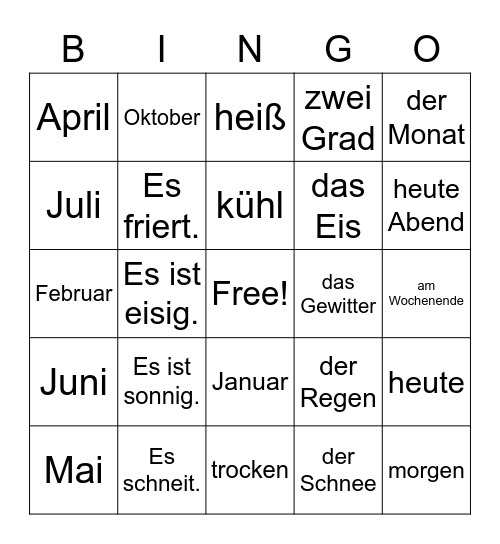 DI 7-3 Das Wetter Bingo Card