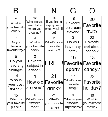 Get To Know You Bingo Card