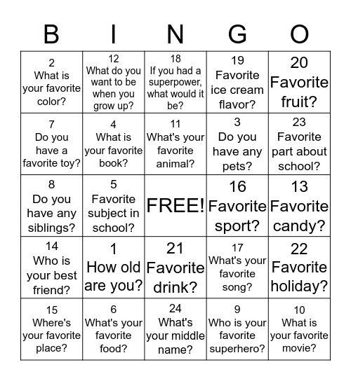 Get To Know You Bingo Card