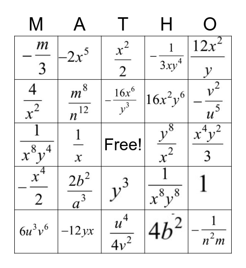 Exponent Extravaganza! Bingo Card