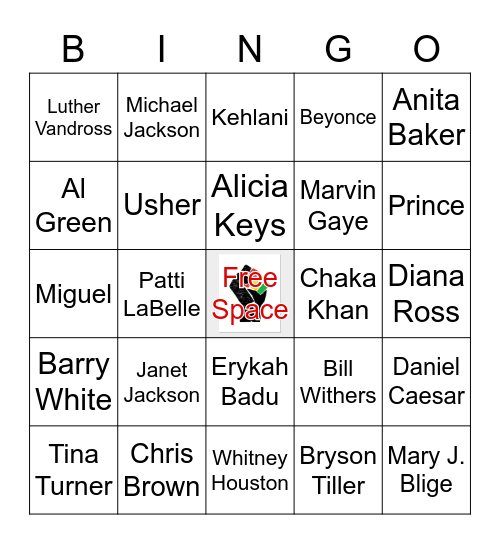 R&Bingo Artists Bingo Card