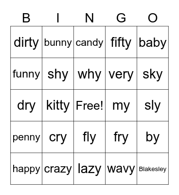 -y Sounds Bingo Card