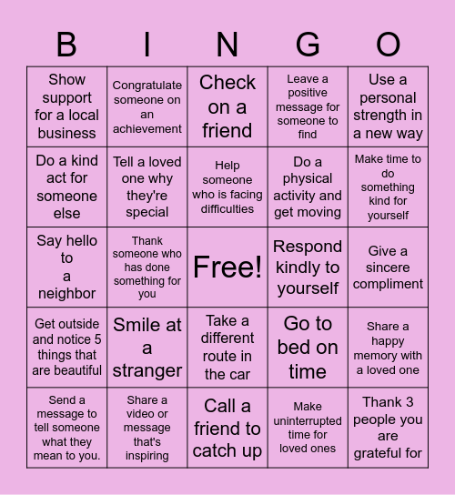 February Self-care bingo Card