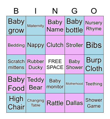 Amber's Virtual Baby Shower Bingo Card
