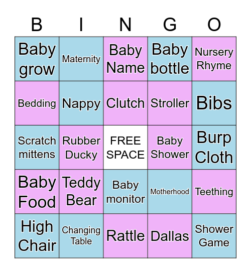 Amber's Virtual Baby Shower Bingo Card