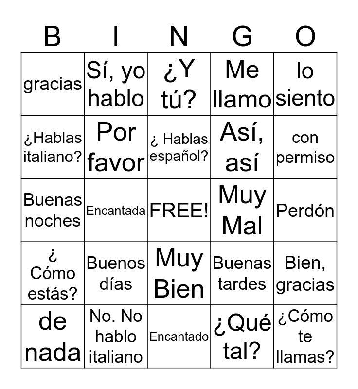 Saludos Y Expresiones De Cortesia Bingo Card 2879