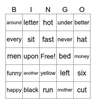 2nd Grade Sight Words Lists 1 Bingo Card