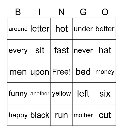 2nd Grade Sight Words Lists 1 Bingo Card