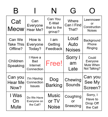 Conference Call Bingo Card