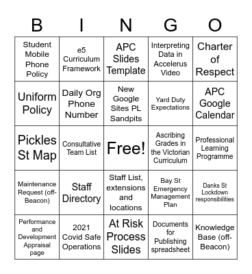 Beacon Bingo Card