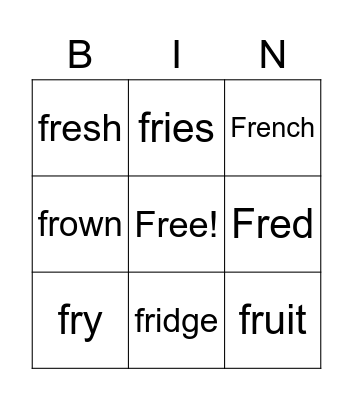 FR Beginning Blend Words Bingo Card