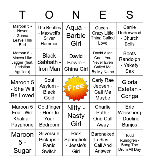 Game Of Tones 2/8/21 Game 1 Bingo Card